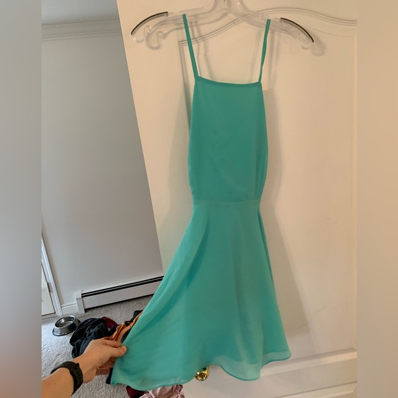 Turquoise Fit & flare chiffon dress - Picture 1 of 7